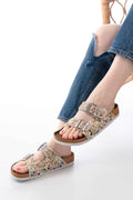 Ayakkabı Aşkı Dn-07 Bej Günlük  Taş Aksesuarlı Kadın Terlik
