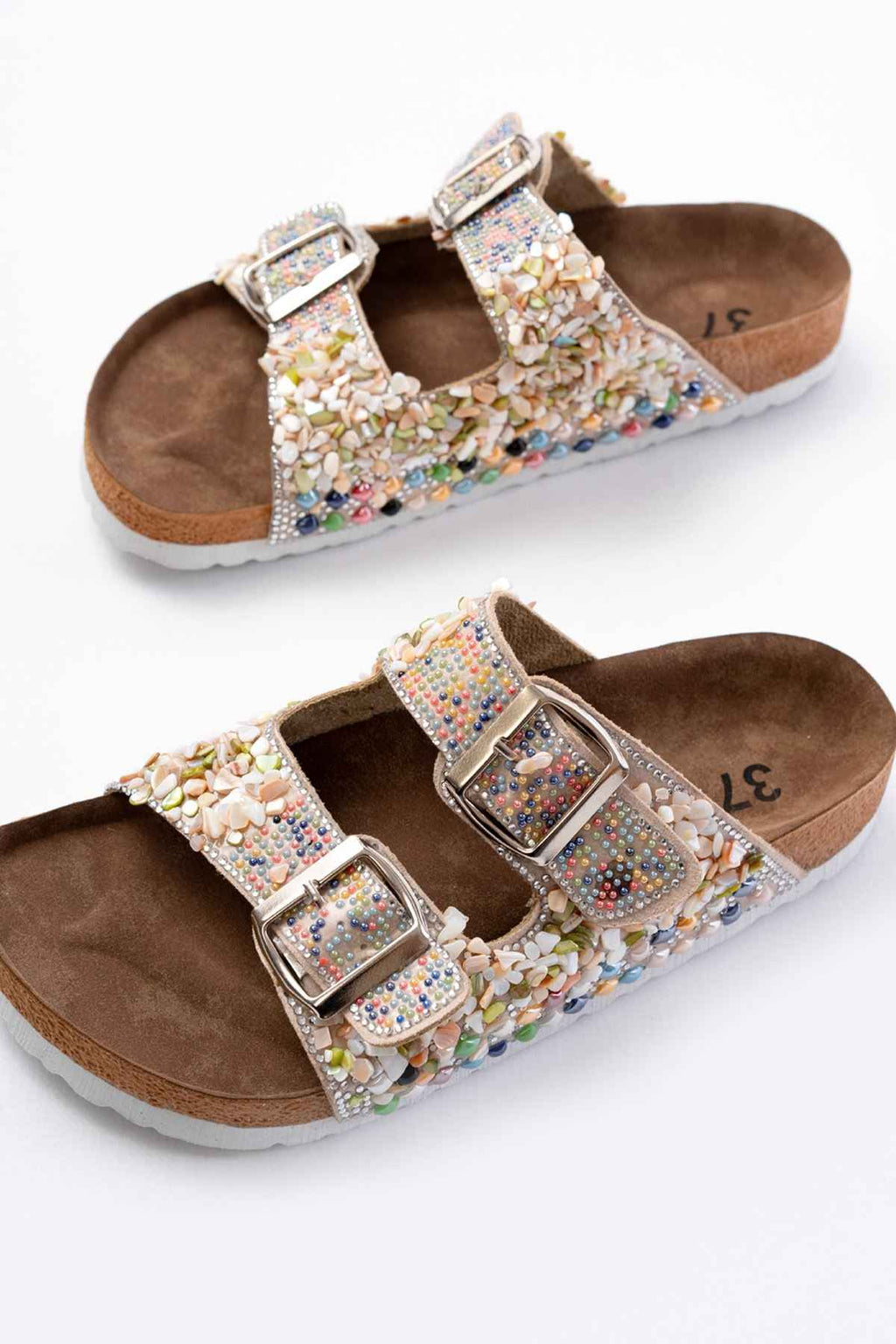 Ayakkabı Aşkı Dn-07 Bej Günlük  Taş Aksesuarlı Kadın Terlik