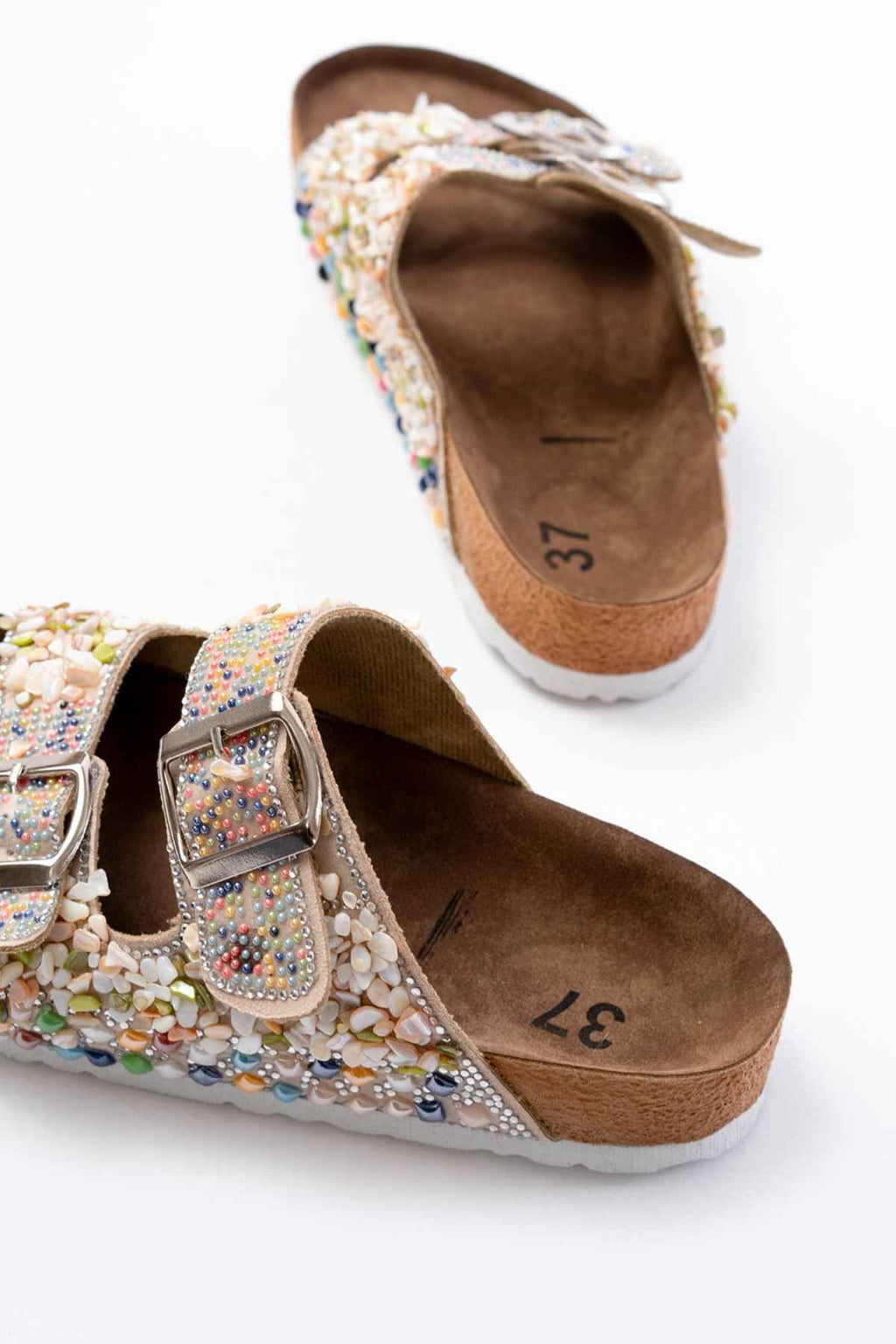 Ayakkabı Aşkı Dn-07 Bej Günlük  Taş Aksesuarlı Kadın Terlik