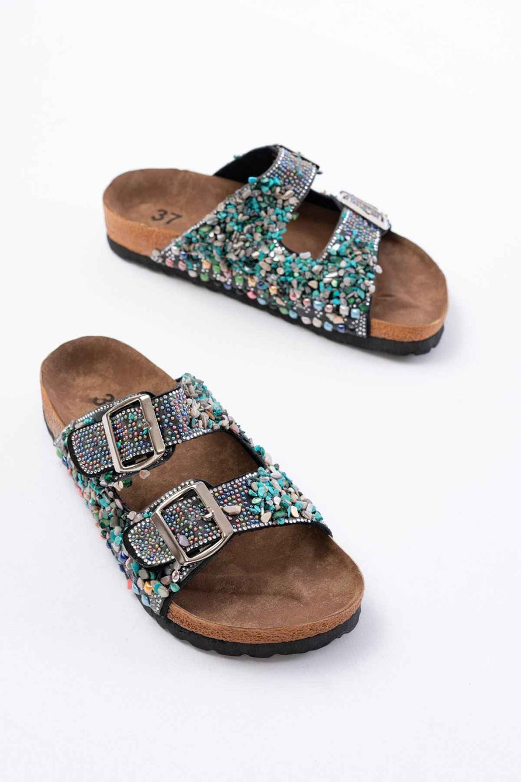 Ayakkabı Aşkı Dn-07 Siyah Günlük  Taş Aksesuarlı Kadın Terlik