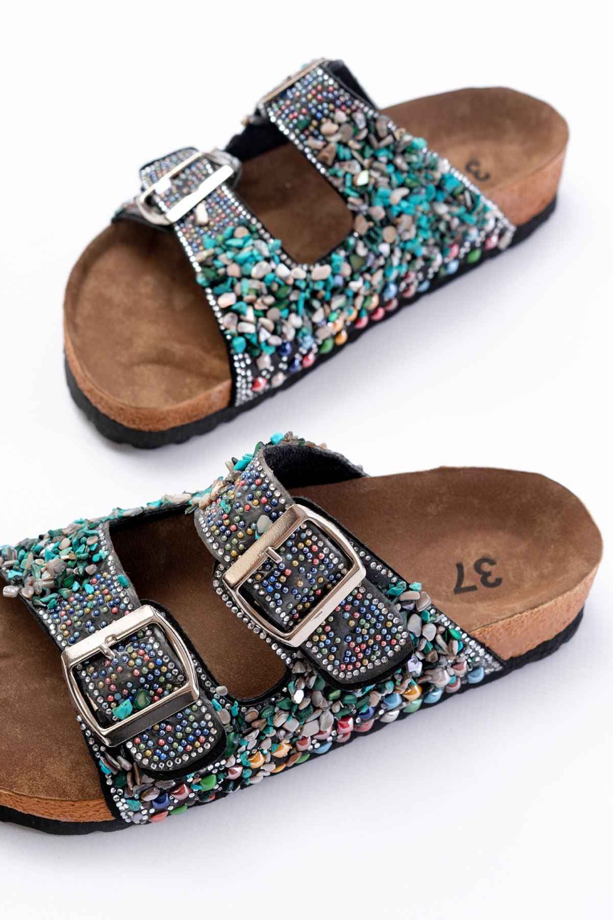 Ayakkabı Aşkı Dn-07 Siyah Günlük  Taş Aksesuarlı Kadın Terlik