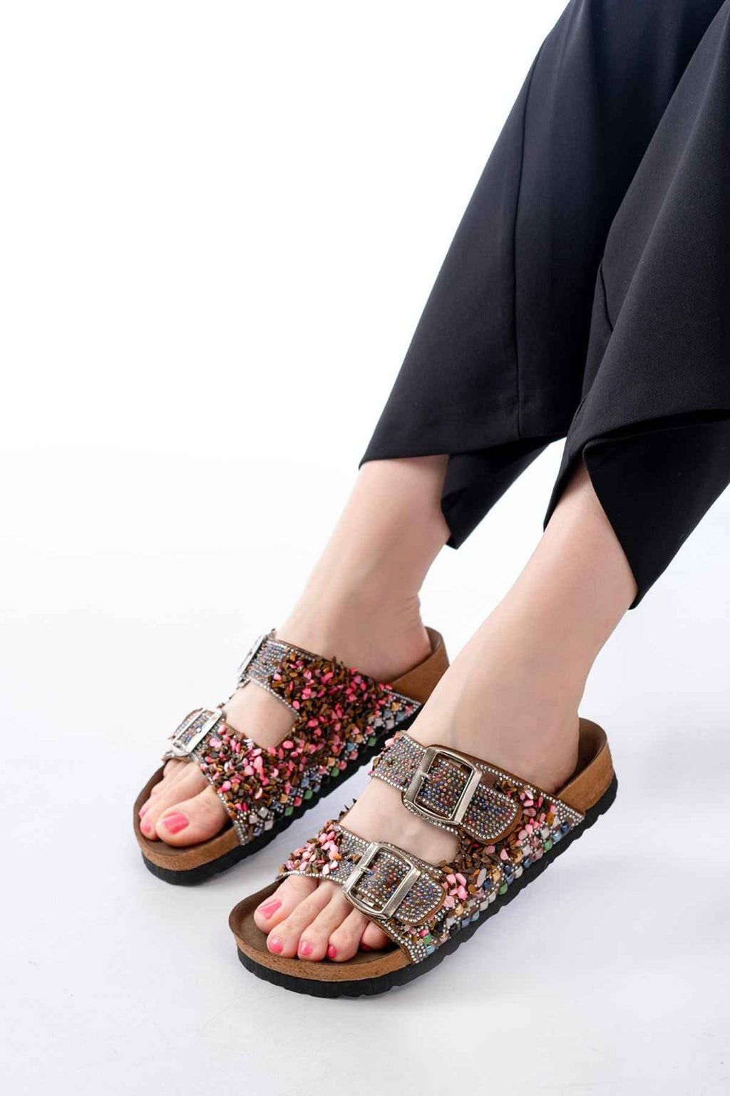 Ayakkabı Aşkı Dn-07 Taba Günlük  Taş Aksesuarlı Kadın Terlik