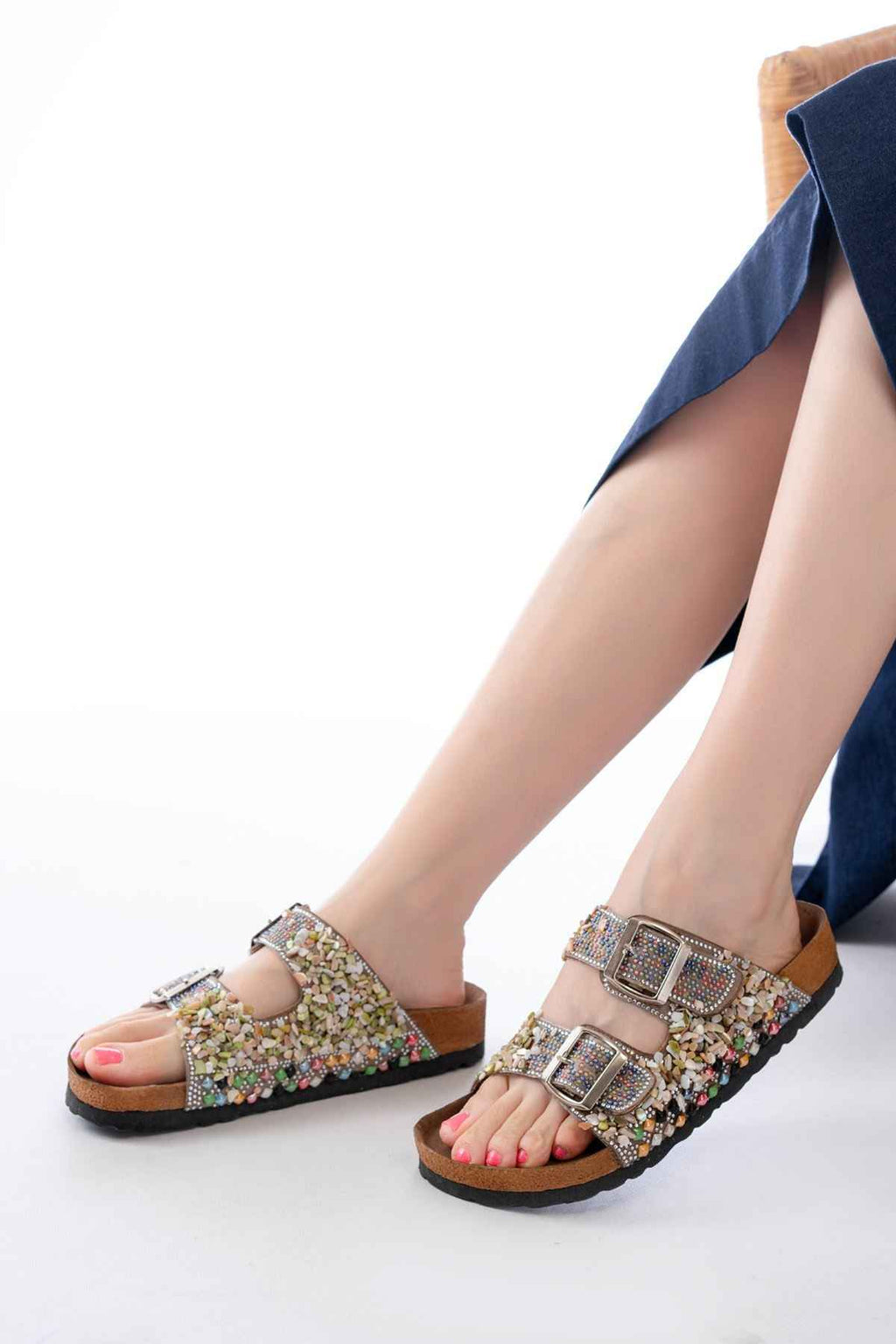 Ayakkabı Aşkı Dn-07 Vizon Günlük  Taş Aksesuarlı Kadın Terlik