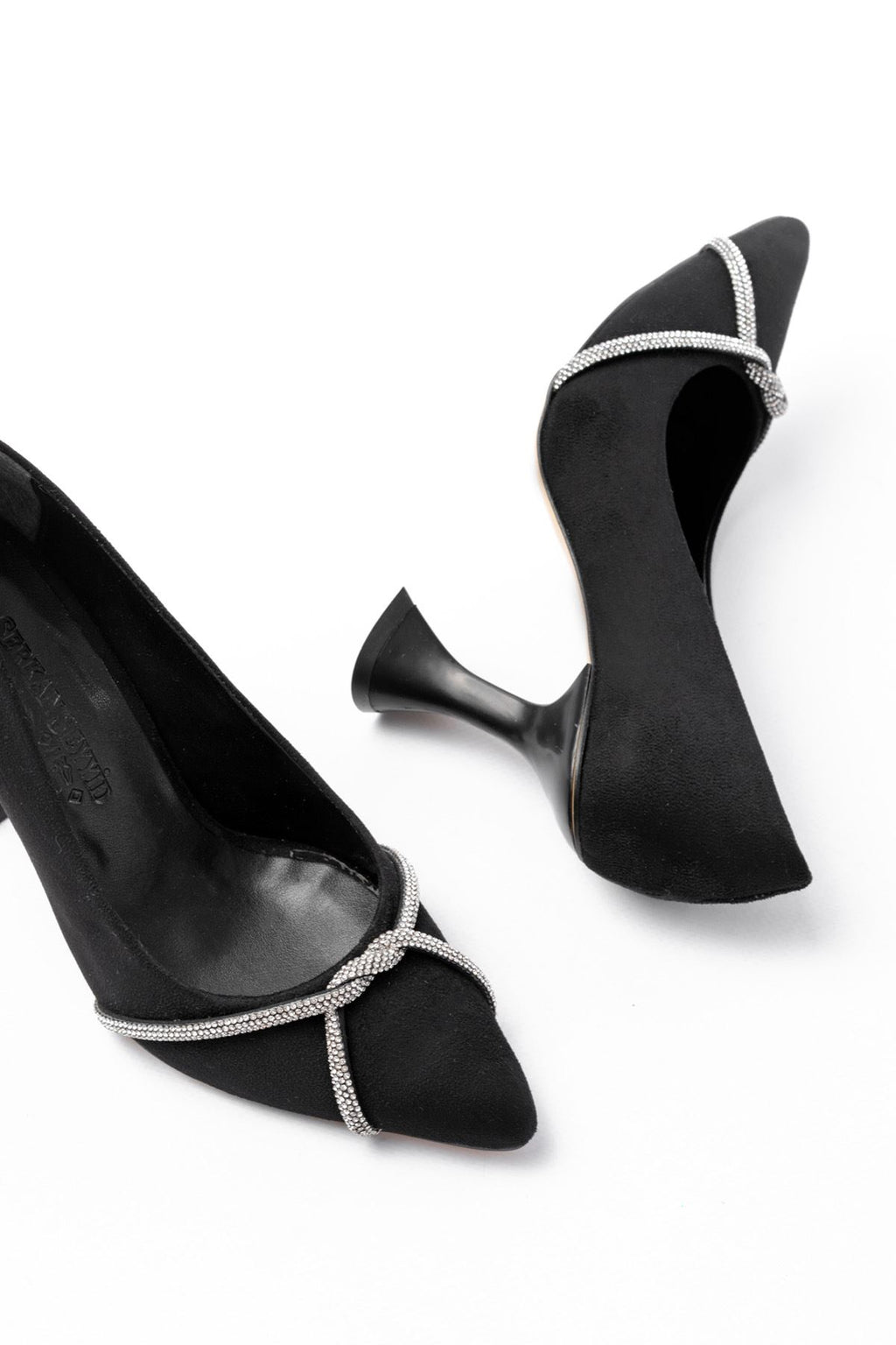 Ayakkabı Aşkı Siyah Süet Günlük Sarmal Taşlı Topuklu Kadın Ayakkabı