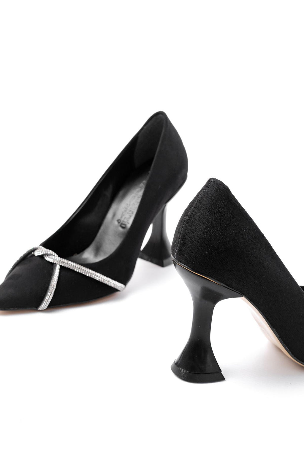 Ayakkabı Aşkı Siyah Süet Günlük Sarmal Taşlı Topuklu Kadın Ayakkabı