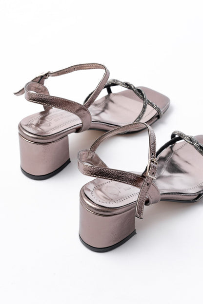 Ayakkabı Aşkı Kadın Platin İnce Sarmal Bantlı Topuklu Ayakkabı