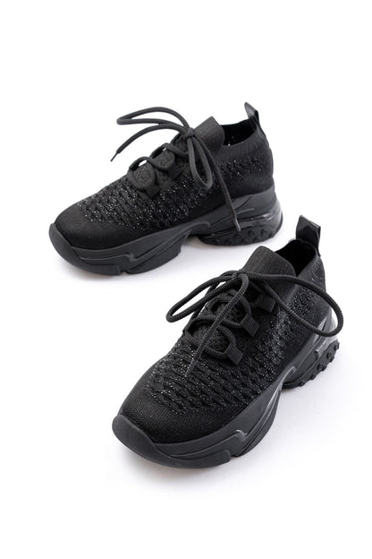 Ayakkabı Aşkı Siyah Günlük Bağcıklı Fileli Taş Aksesuarlı Kadın Spor Ayakkabı