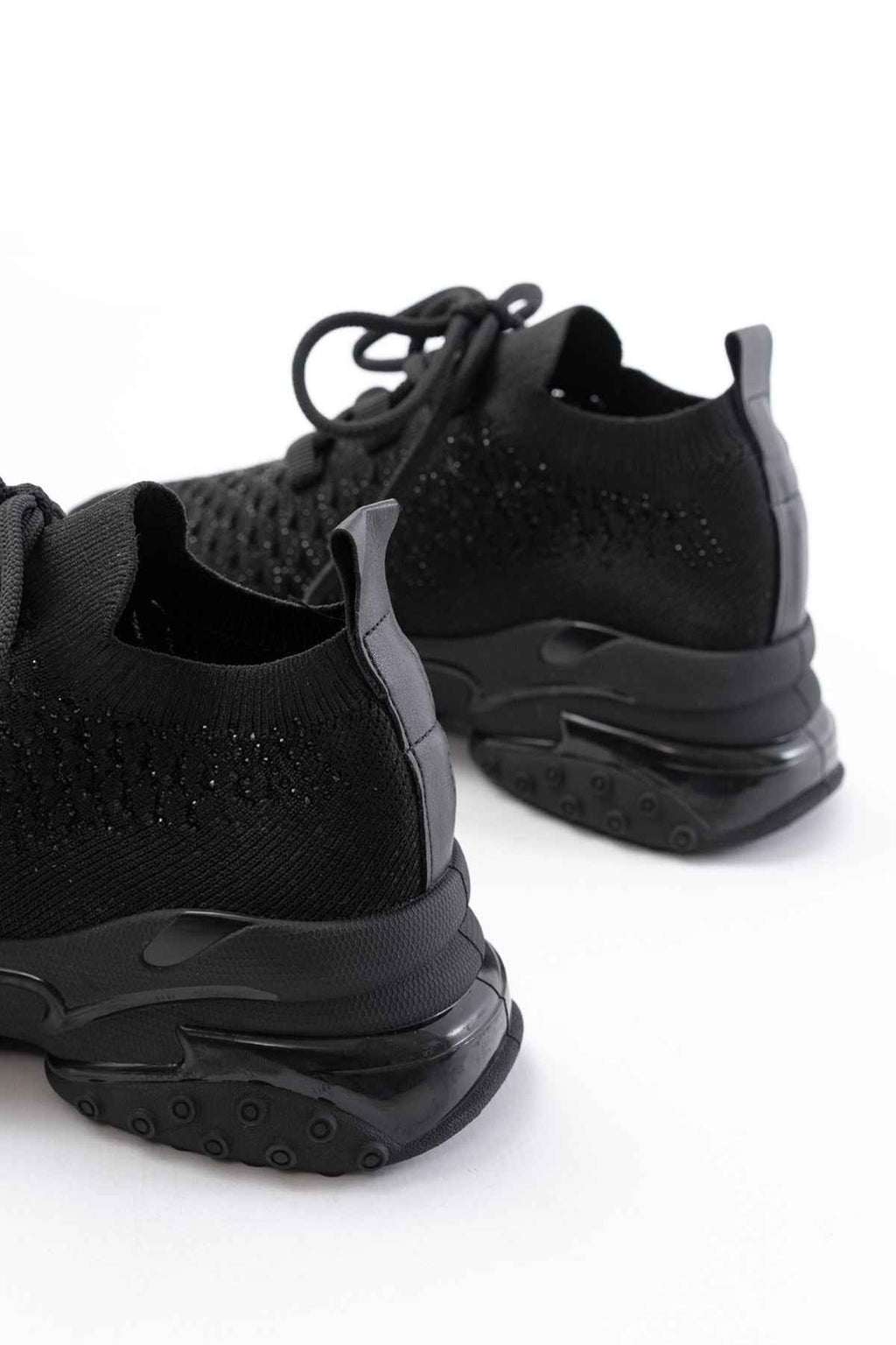 Ayakkabı Aşkı Sp-2024 Siyah Günlük Bağcıklı Fileli Taş Aksesuarlı Kadın Spor Ayakkabı