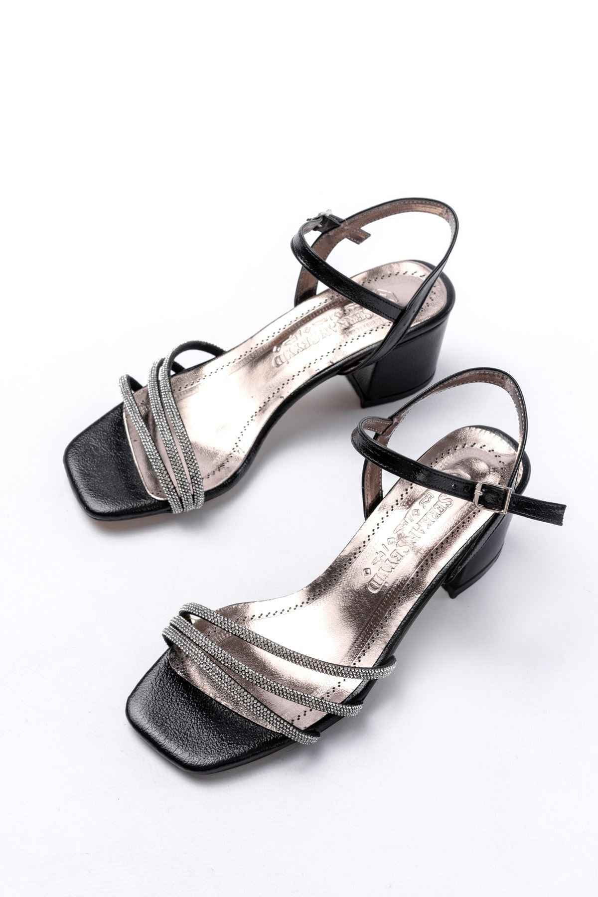 Ayakkabı Aşkı S-889  Siyah 3 Bantlı Topuklu Kadın Ayakkabı