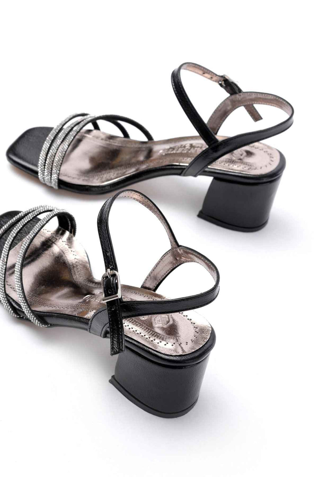 Ayakkabı Aşkı S-889  Siyah 3 Bantlı Topuklu Kadın Ayakkabı