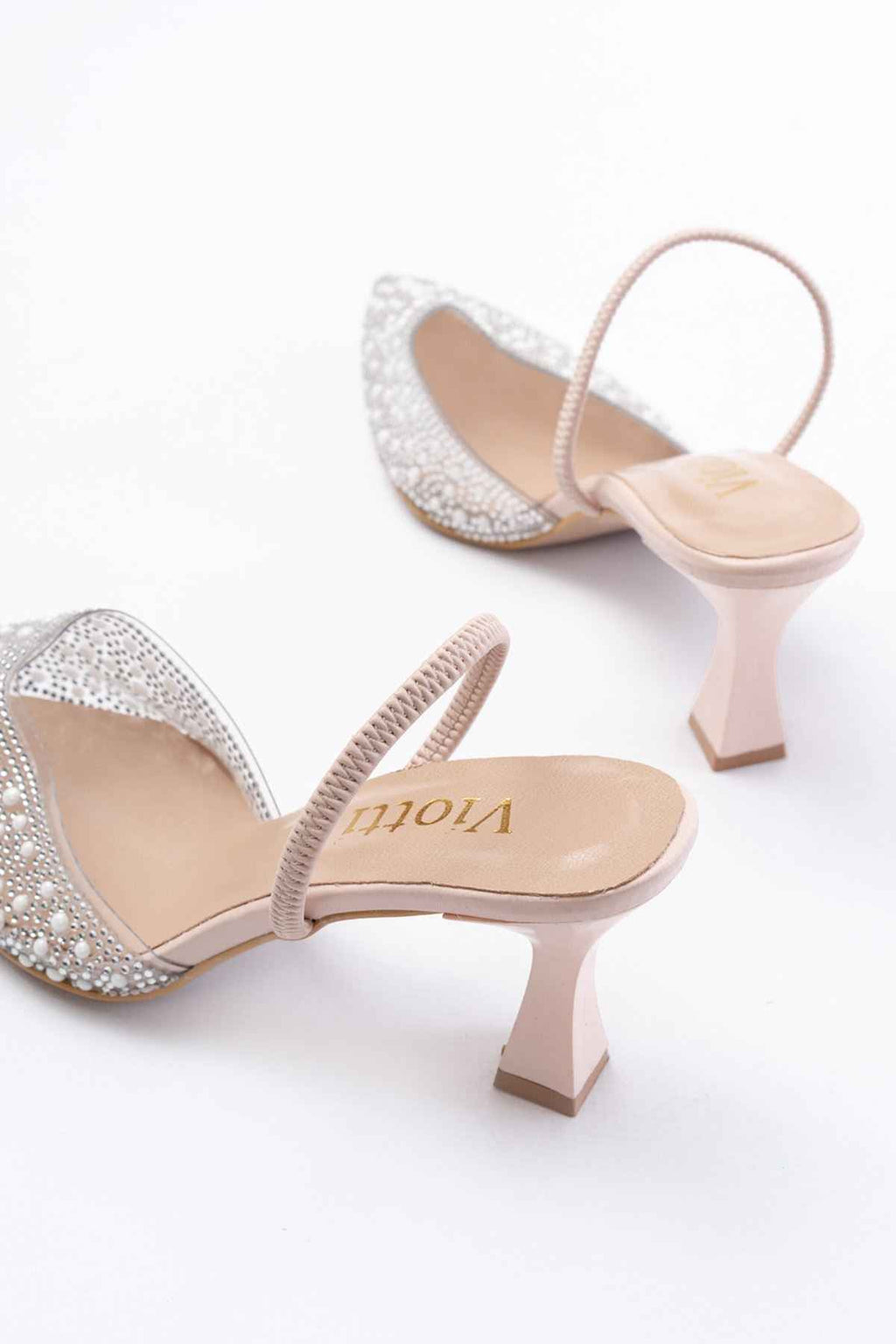 Ayakkabı Aşkı V-1005 Bej Günlük Arkası Açık Taşlı Topuklu Bayan Ayakkabı