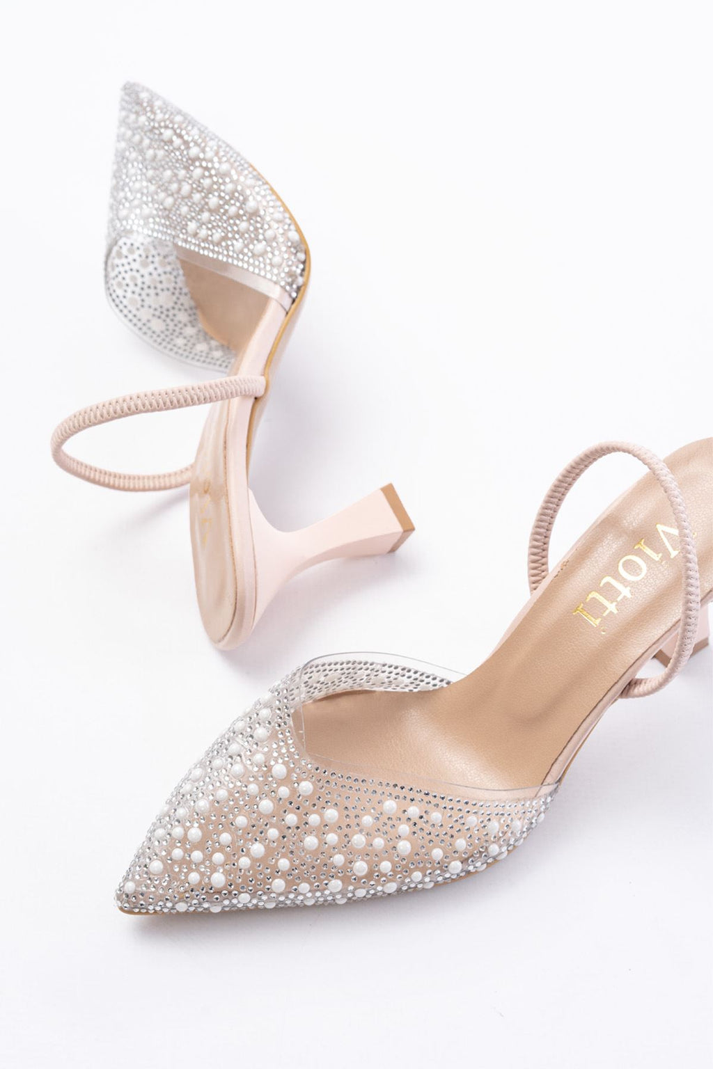 Ayakkabı Aşkı Bej Günlük Arkası Açık Taşlı Topuklu Bayan Ayakkabı - Ayakkabı Aşkı