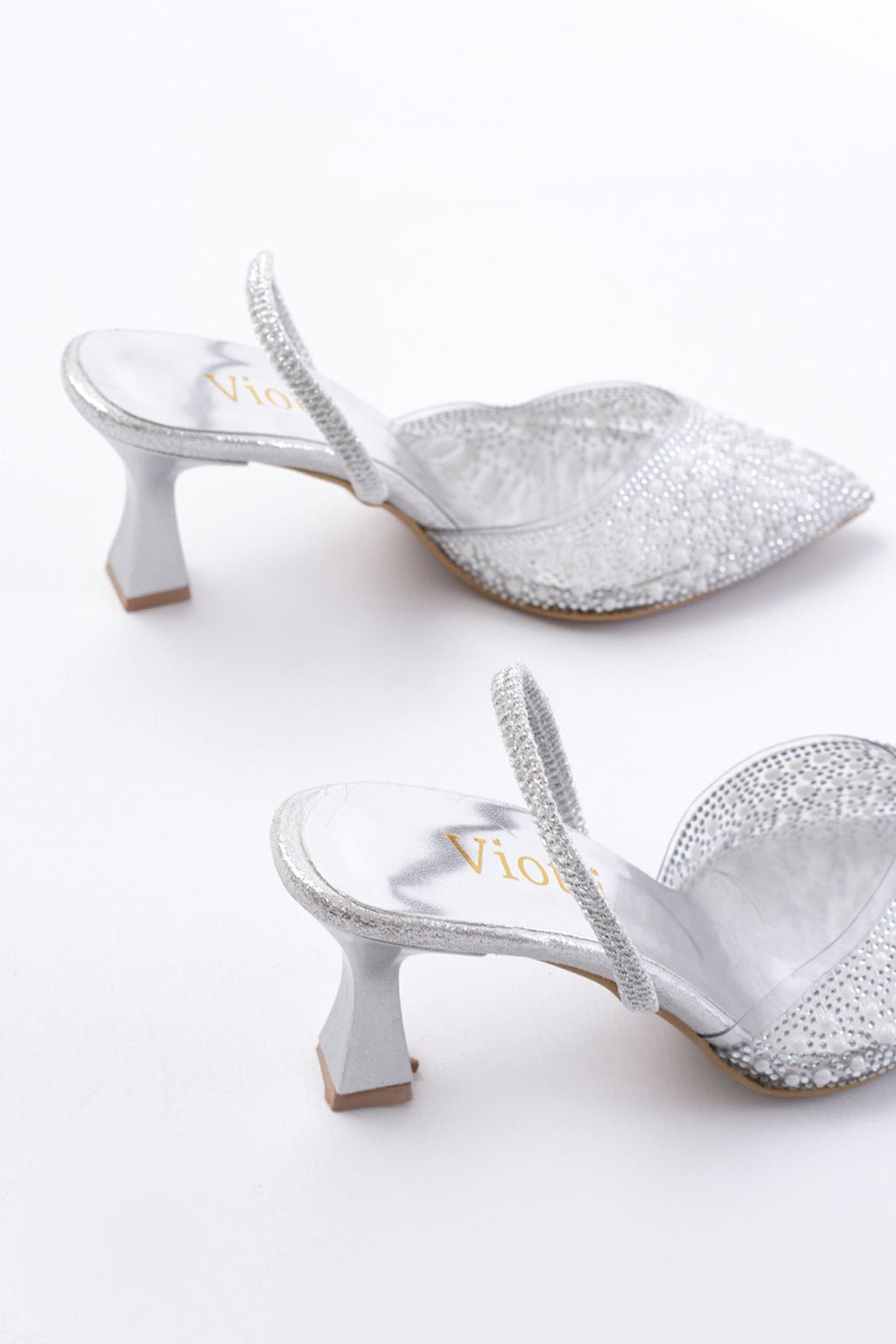Ayakkabı Aşkı Gümüş Günlük Arkası Açık Taşlı Topuklu Bayan Ayakkabı - Ayakkabı Aşkı
