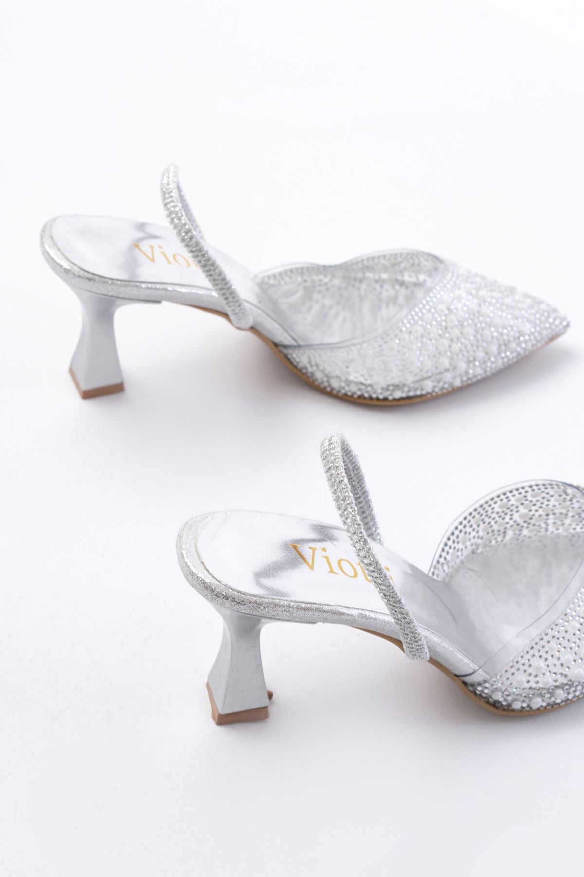 Ayakkabı Aşkı Gümüş Günlük Arkası Açık Taşlı Topuklu Bayan Ayakkabı - Ayakkabı Aşkı