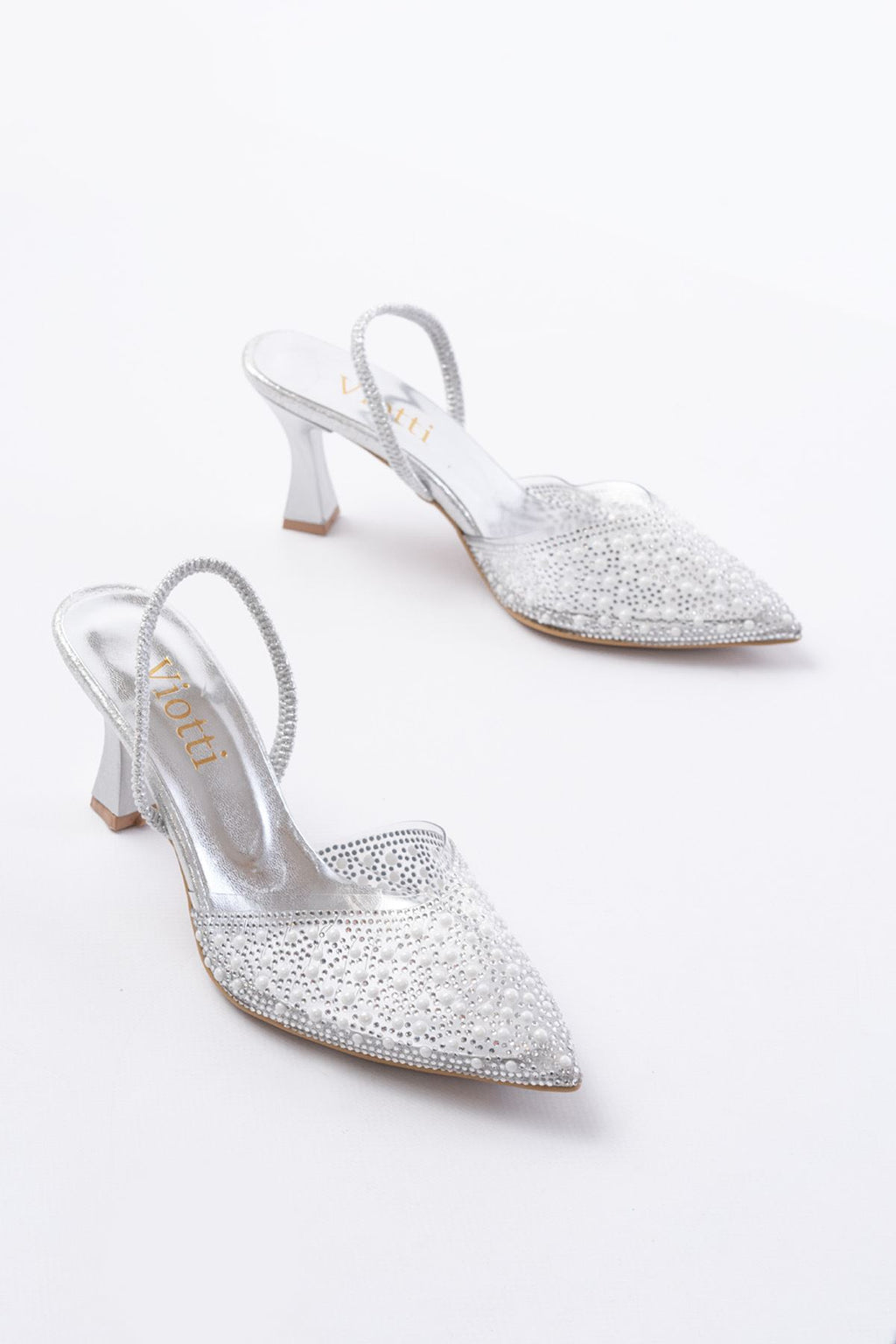 Ayakkabı Aşkı Gümüş Günlük Arkası Açık Taşlı Topuklu Bayan Ayakkabı - Ayakkabı Aşkı