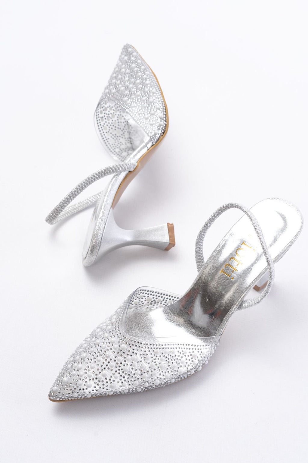 Ayakkabı Aşkı Gümüş Günlük Arkası Açık Taşlı Topuklu Bayan Ayakkabı - Ayakkabı Aşkı