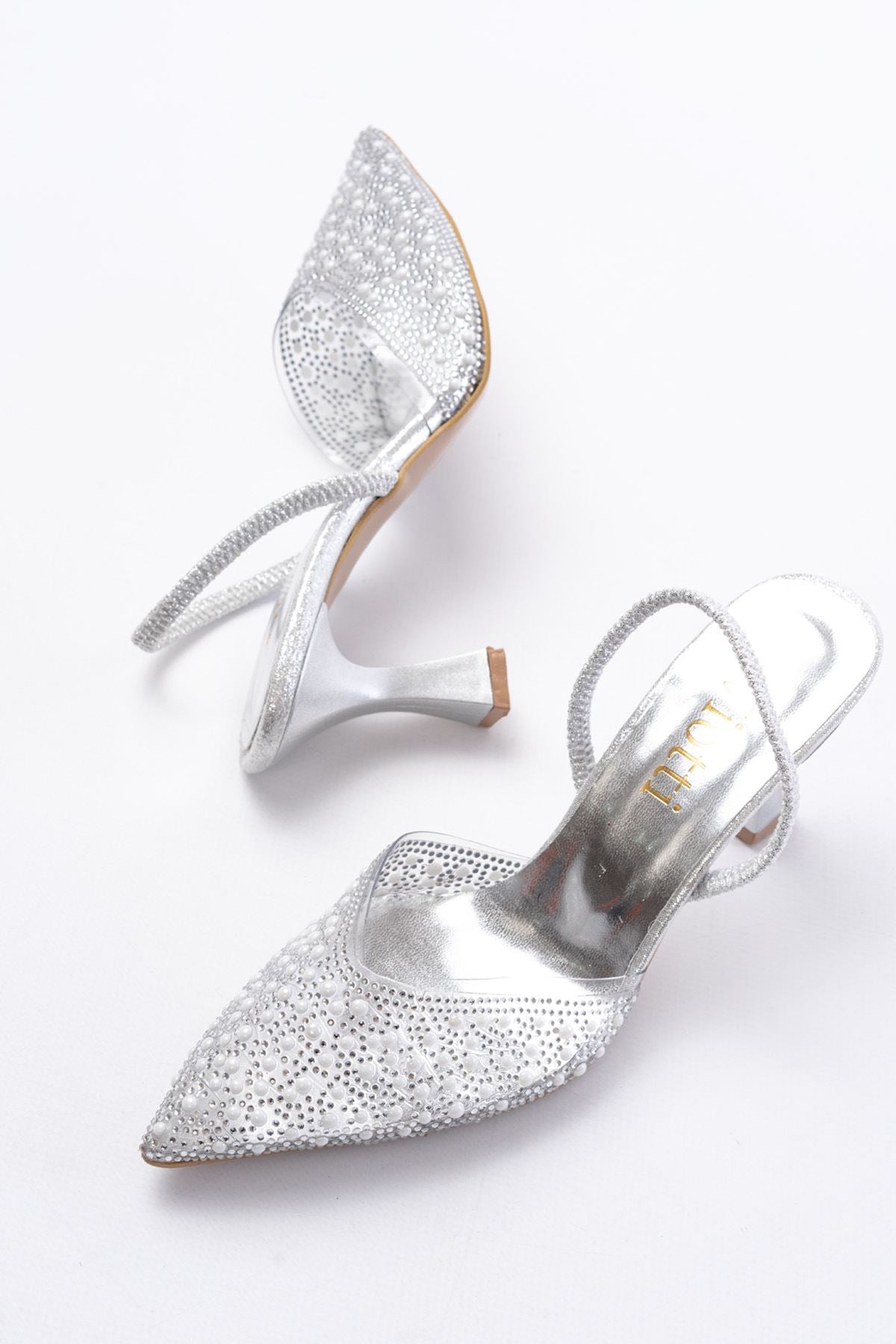Ayakkabı Aşkı Gümüş Günlük Arkası Açık Taşlı Topuklu Bayan Ayakkabı - Ayakkabı Aşkı