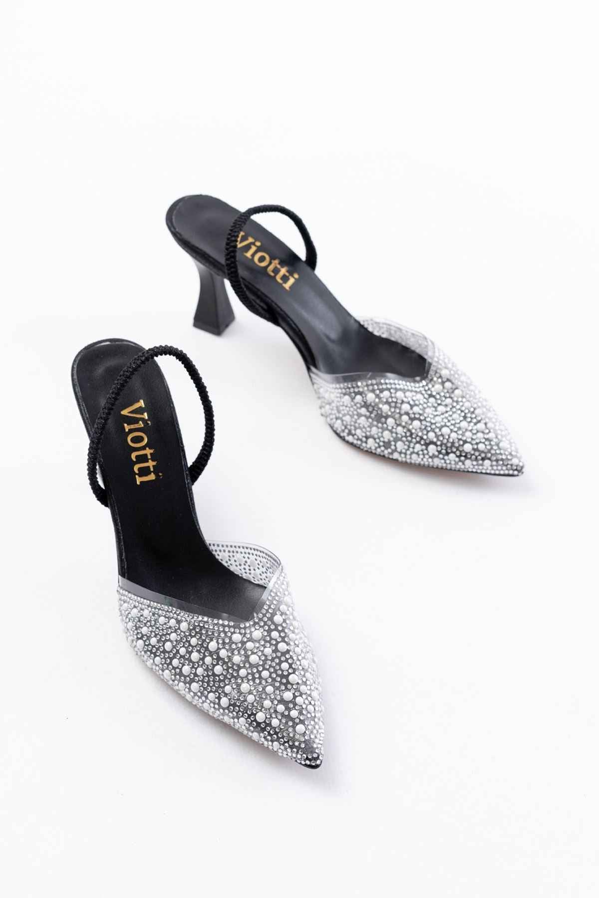 Ayakkabı Aşkı V-1005 Siyah Günlük Arkası Açık Taşlı Topuklu Bayan Ayakkabı