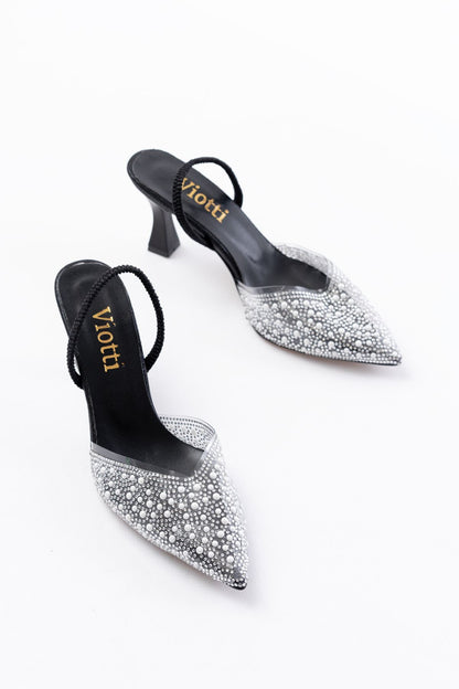 Ayakkabı Aşkı Siyah Günlük Arkası Açık Taşlı Topuklu Bayan Ayakkabı