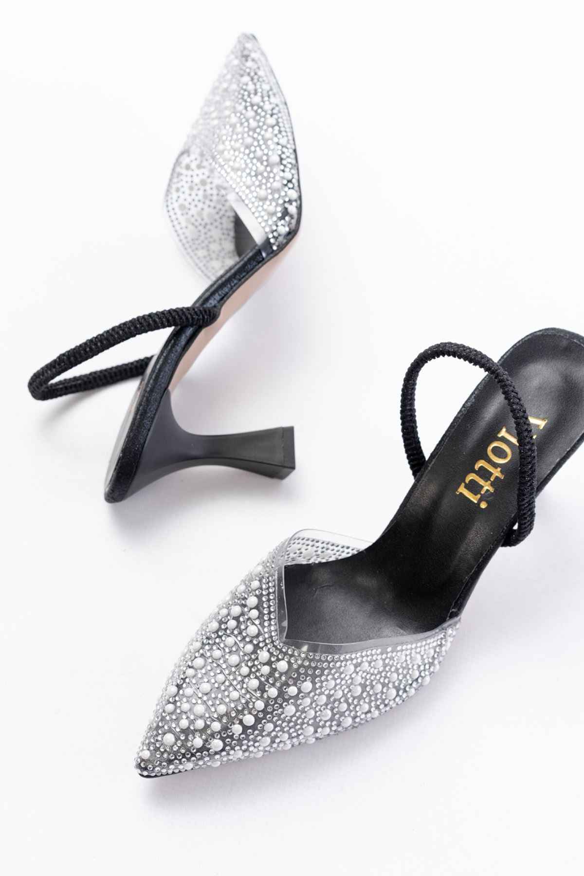 Ayakkabı Aşkı V-1005 Siyah Günlük Arkası Açık Taşlı Topuklu Bayan Ayakkabı