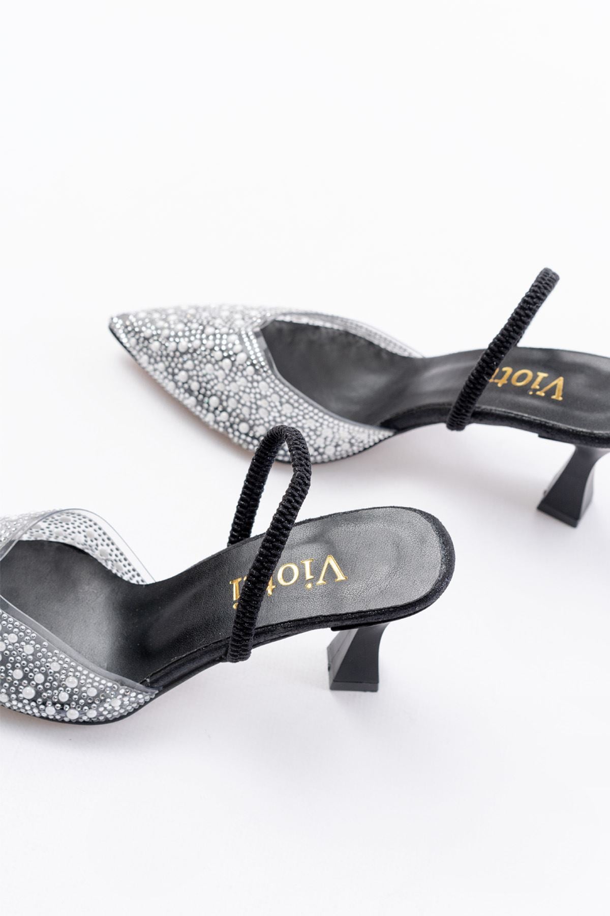 Ayakkabı Aşkı Siyah Günlük Arkası Açık Taşlı Topuklu Bayan Ayakkabı