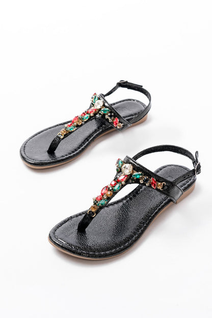 Ayakkabı Aşkı Siyah Multi Cam Kırığı Taşlı Parmak Arası Kadın Sandalet