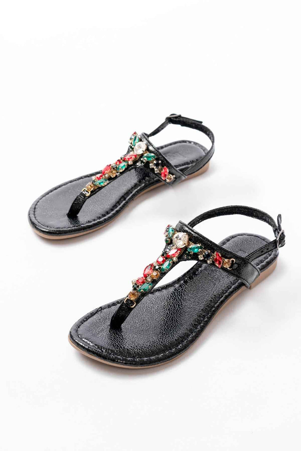 Ayakkabı Aşkı 152-1110 Siyah Multi Cam Kırığı Taşlı Parmak Arası Kadın Sandalet