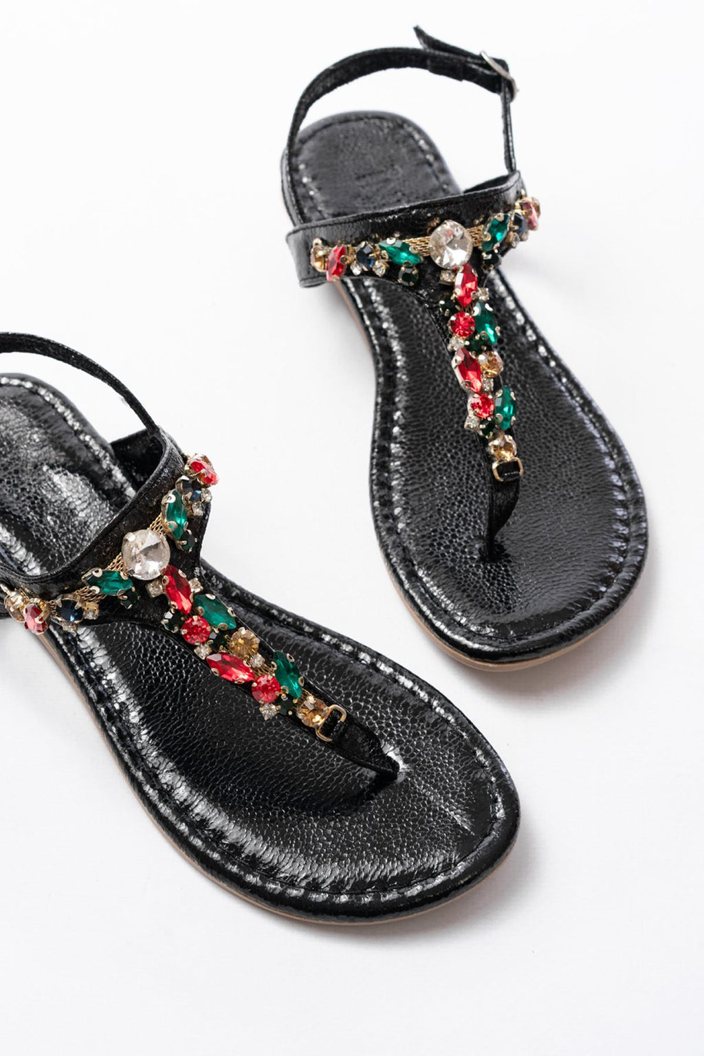 Ayakkabı Aşkı Siyah Multi Cam Kırığı Taşlı Parmak Arası Kadın Sandalet