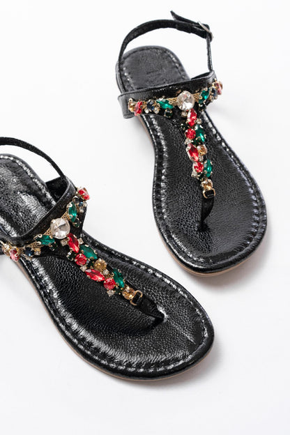 Ayakkabı Aşkı Siyah Multi Cam Kırığı Taşlı Parmak Arası Kadın Sandalet