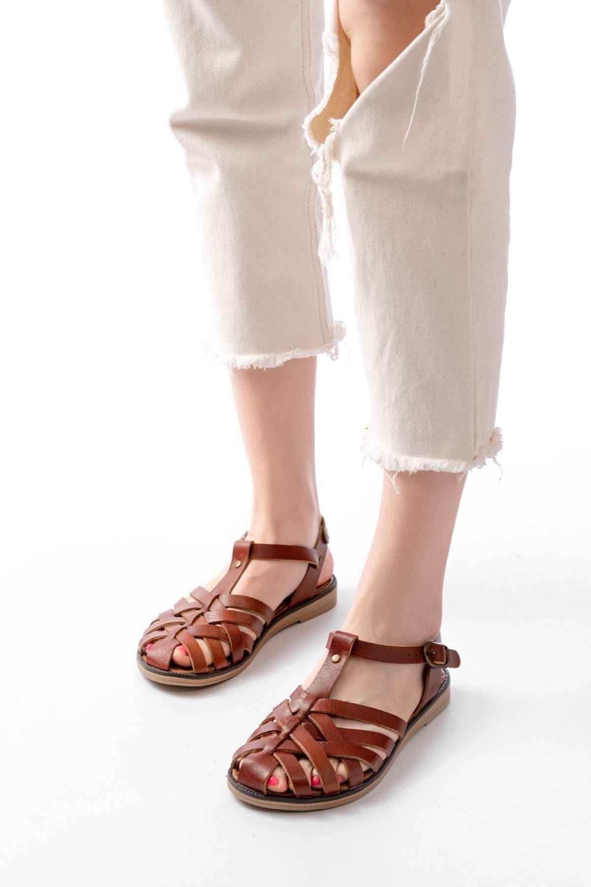 Ayakkabı Aşkı 205-02 K. Kahve Ortopedik Hakiki Deri Kadın Sandalet