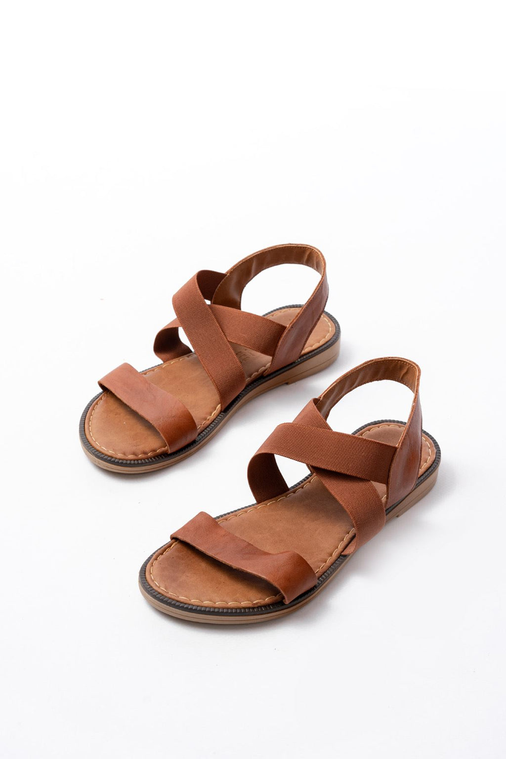 Ayakkabı Aşkı Taba Tek Bantlı Lastikli Hakiki Deri Ortopedik Taban Kadın Sandalet
