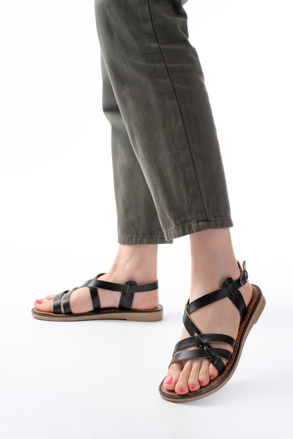 Ayakkabı Aşkı Siyah Ortopedik Hakiki Deri Kadın Sandalet