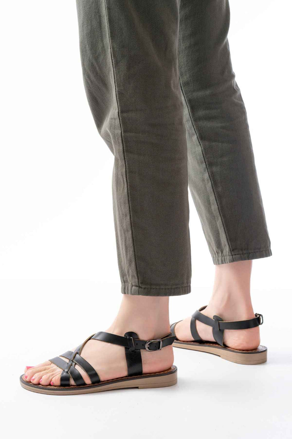 Ayakkabı Aşkı 205-05 Siyah Ortopedik Hakiki Deri Kadın Sandalet