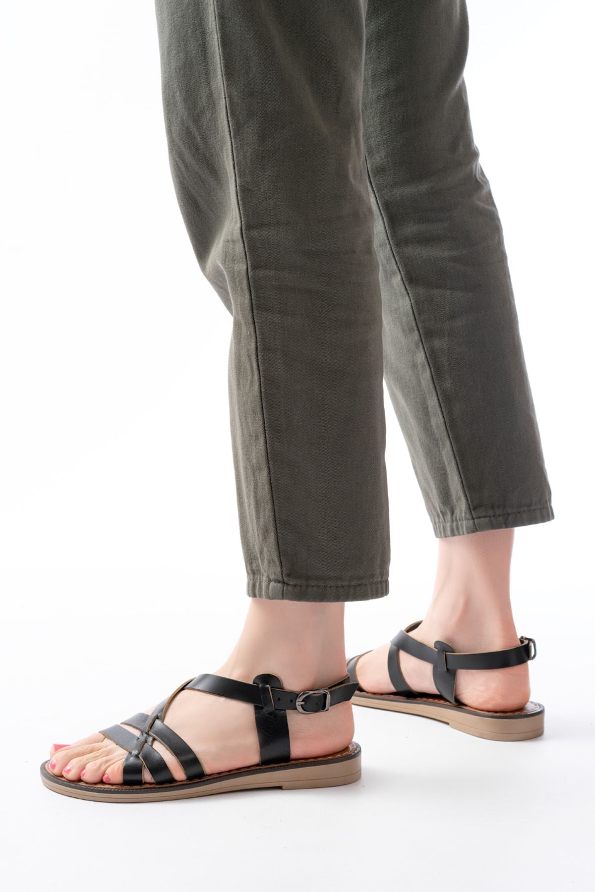 Ayakkabı Aşkı Siyah Ortopedik Hakiki Deri Kadın Sandalet