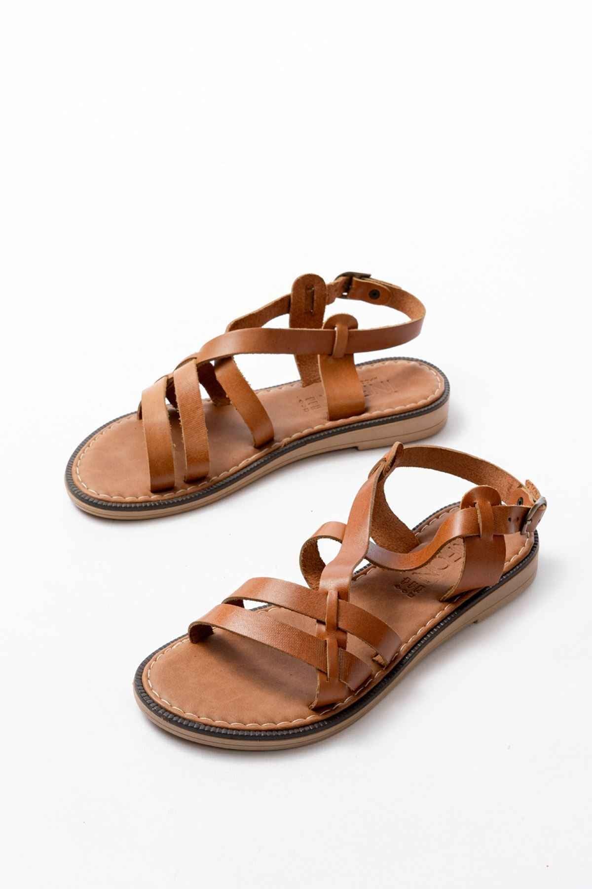 Ayakkabı Aşkı 205-05 Taba Ortopedik Hakiki Deri Kadın Sandalet