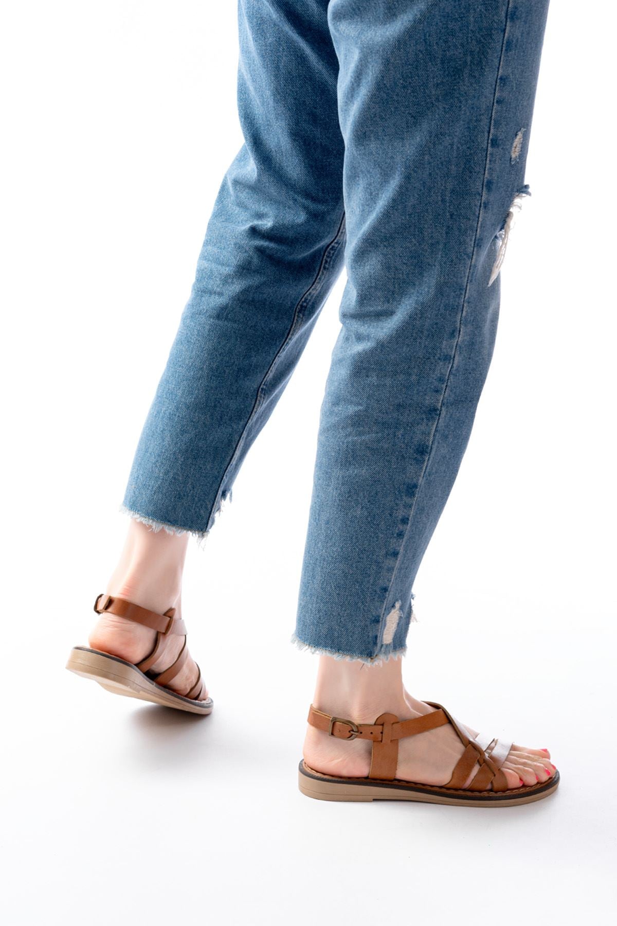 Ayakkabı Aşkı Taba Ortopedik Hakiki Deri Kadın Sandalet