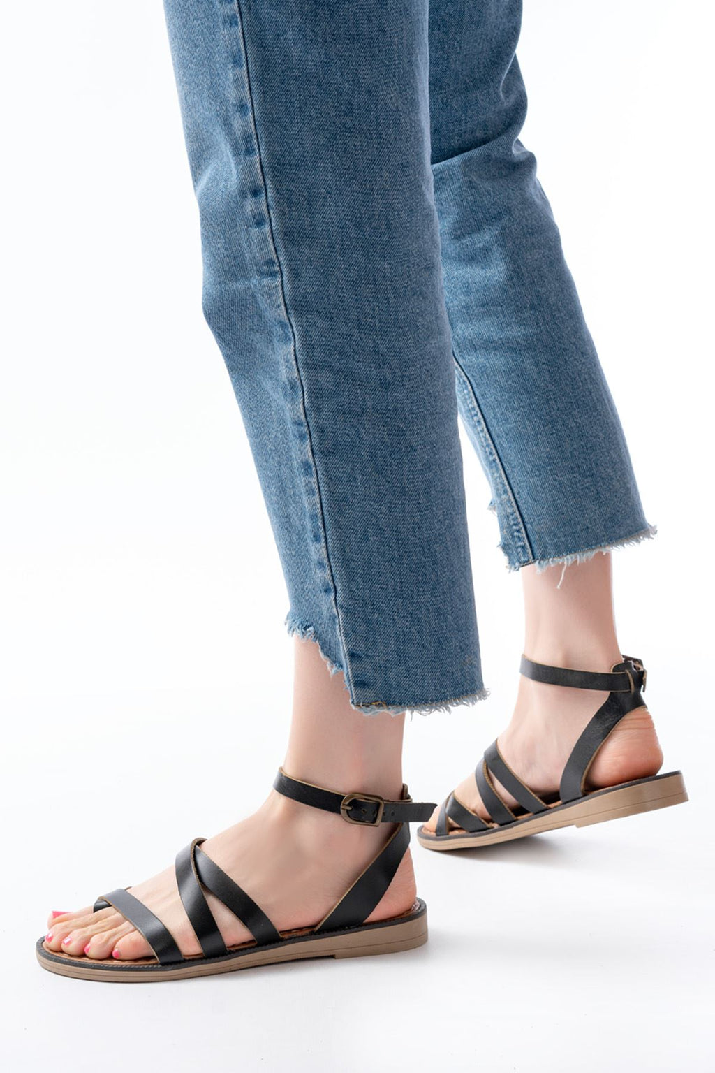 Ayakkabı Aşkı Siyah Ortopedik Hakiki Deri Kadın Sandalet