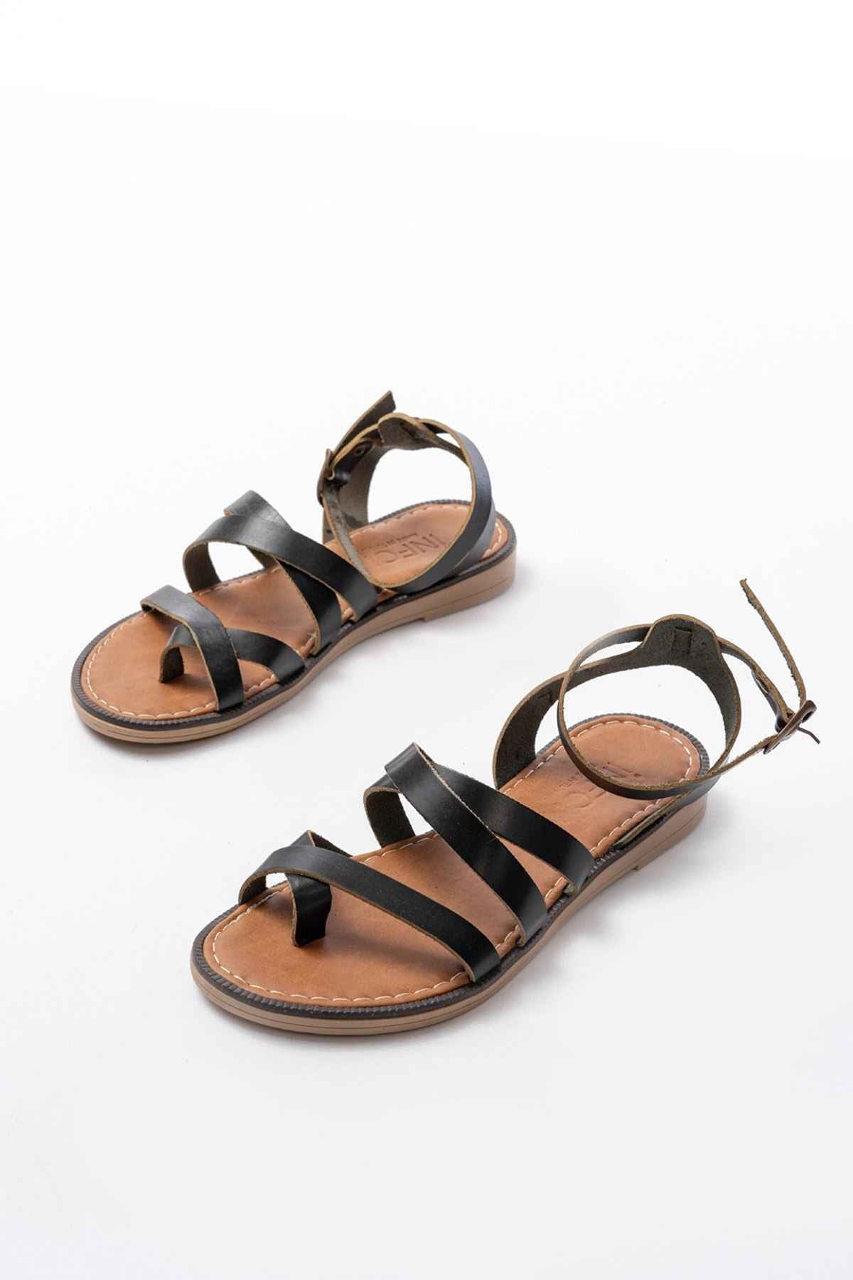 Ayakkabı Aşkı 205-08 Siyah Ortopedik Hakiki Deri Kadın Sandalet