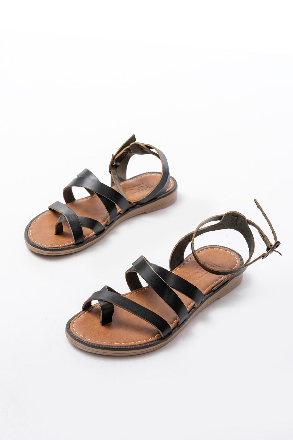 Ayakkabı Aşkı Siyah Ortopedik Hakiki Deri Kadın Sandalet