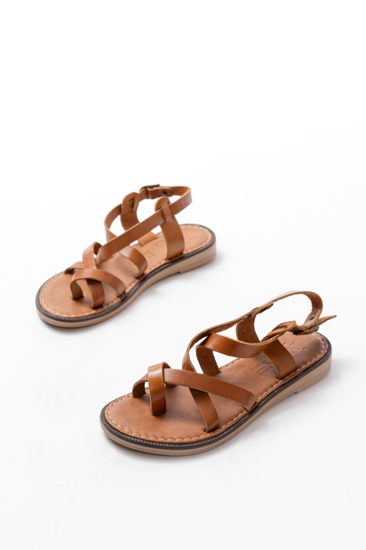 Ayakkabı Aşkı Taba Ortopedik Hakiki Deri Kadın Sandalet