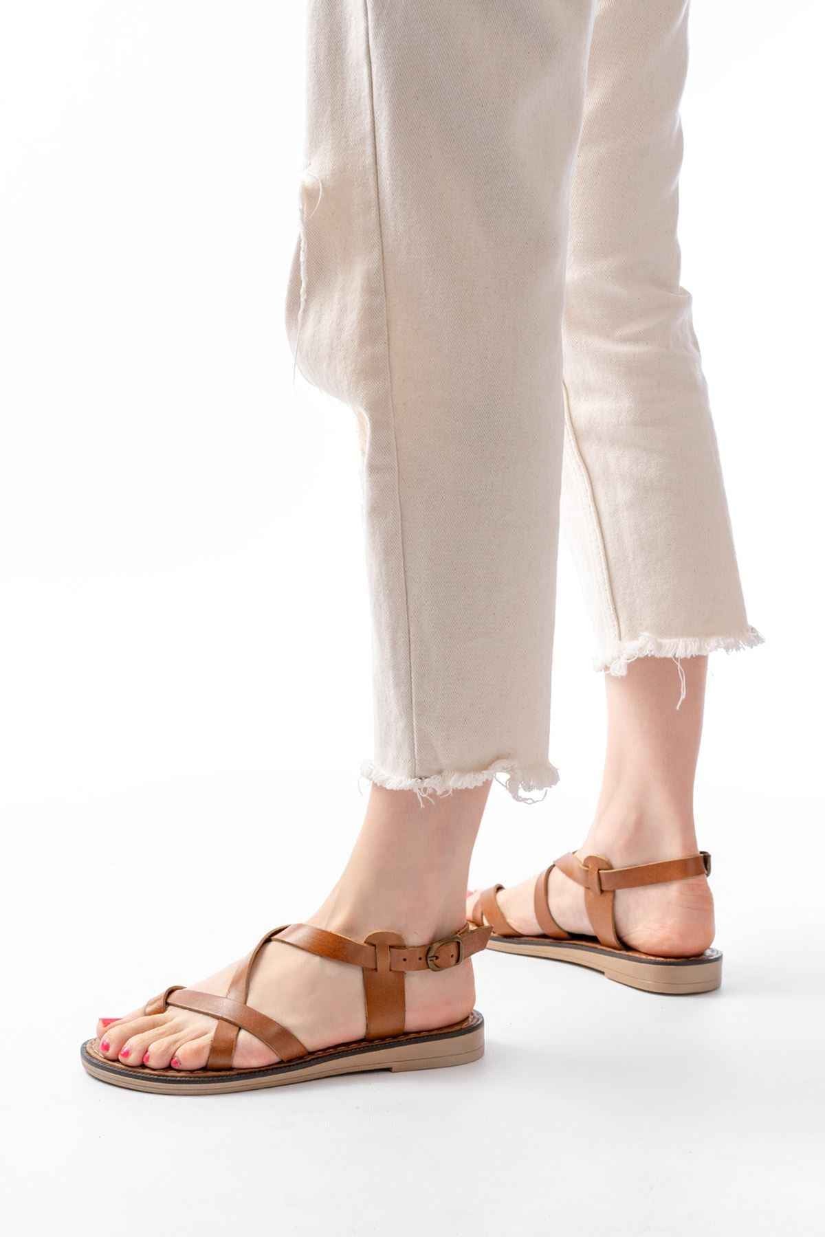 Ayakkabı Aşkı 205-08 Taba Ortopedik Hakiki Deri Kadın Sandalet