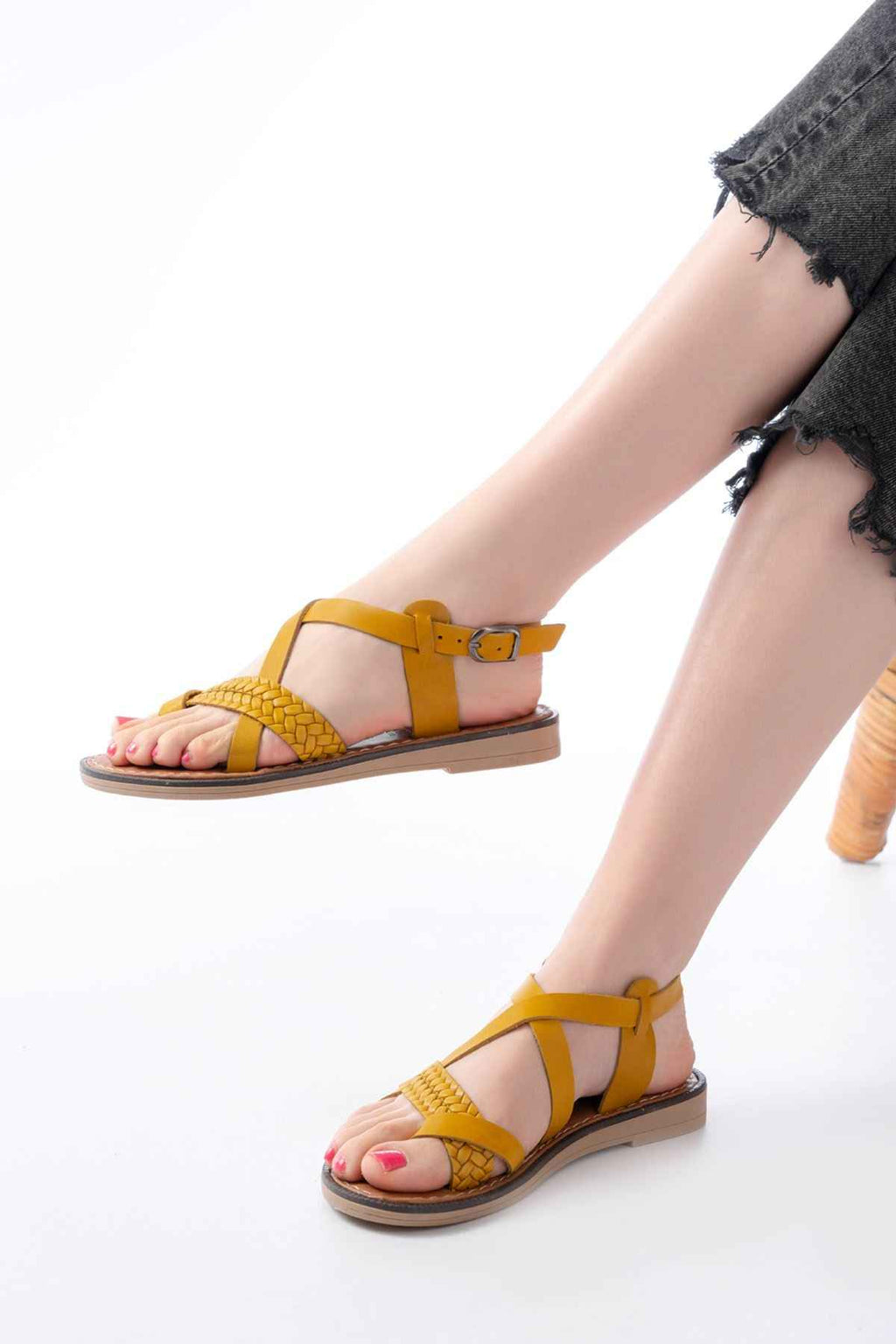 Ayakkabı Aşkı 205-09 Hardal Ortopedik Hakiki Deri Kadın Sandalet