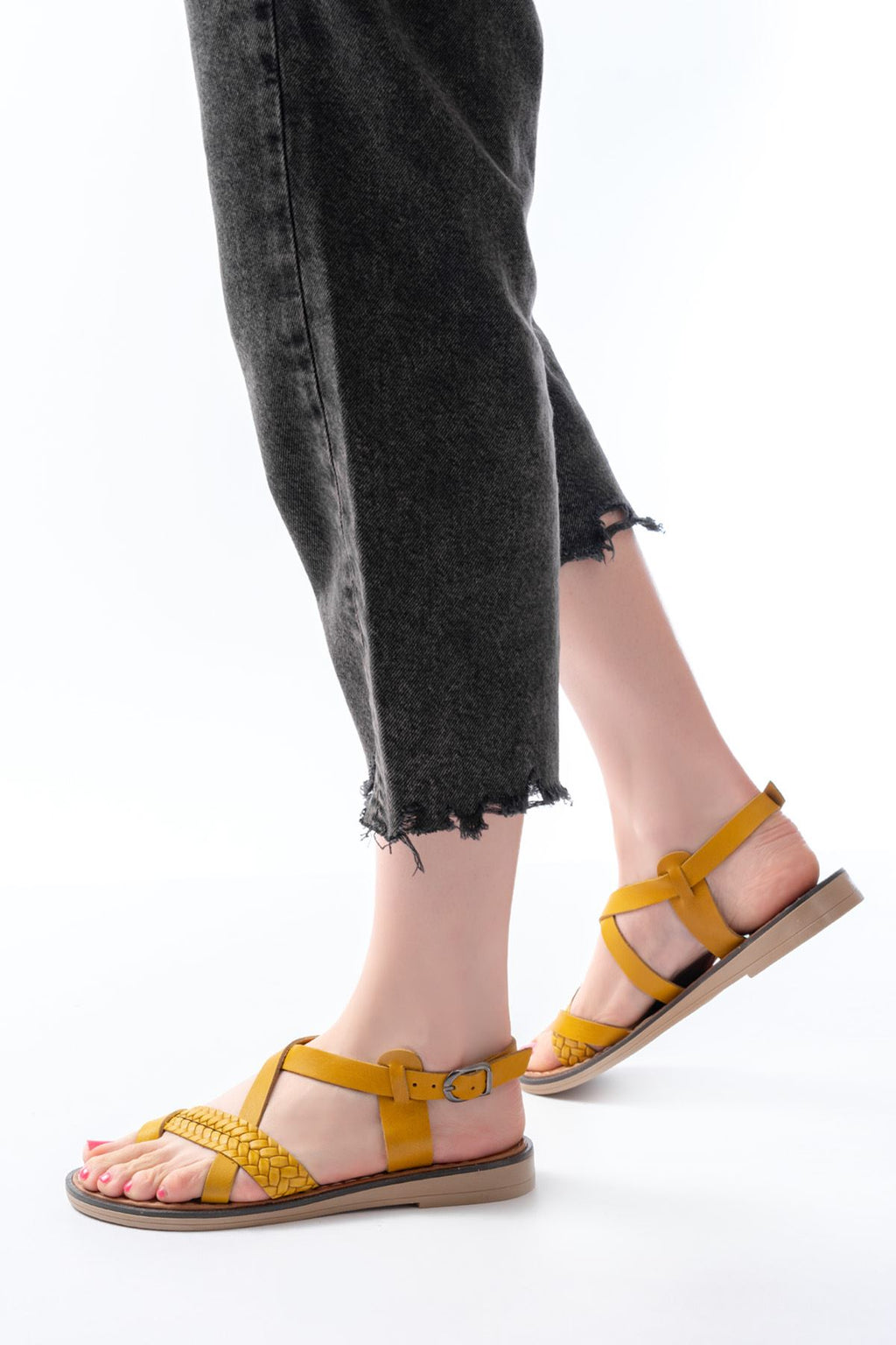 Ayakkabı Aşkı Hardal Ortopedik Hakiki Deri Kadın Sandalet - Ayakkabı Aşkı