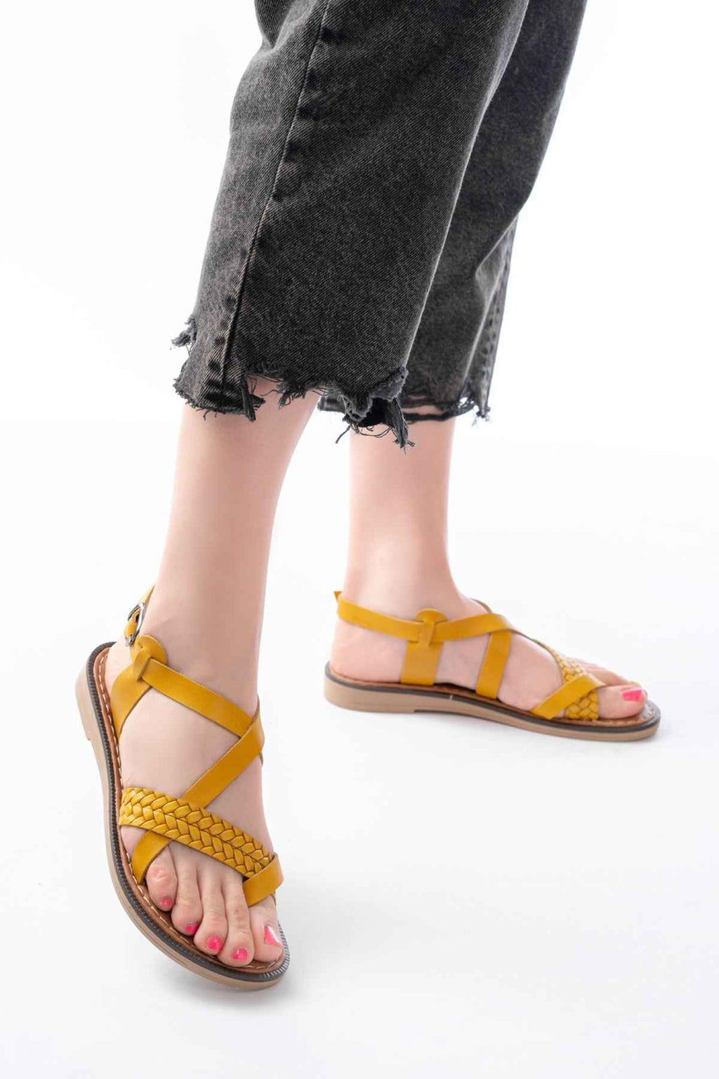 Ayakkabı Aşkı 205-09 Hardal Ortopedik Hakiki Deri Kadın Sandalet