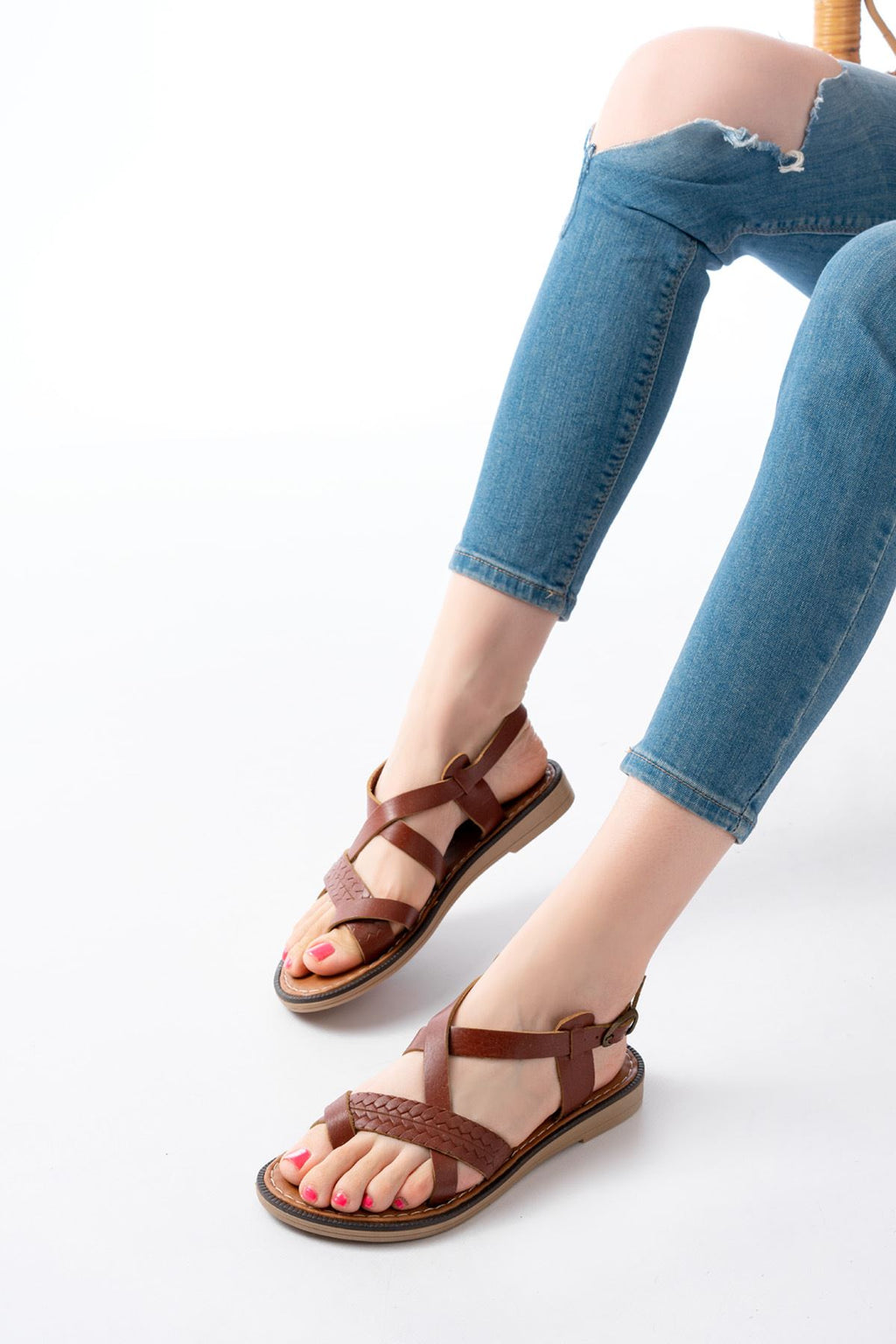 Ayakkabı Aşkı Koyu Kahve Ortopedik Hakiki Deri Kadın Sandalet - Ayakkabı Aşkı