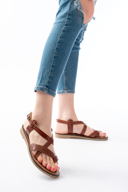 Ayakkabı Aşkı Koyu Kahve Ortopedik Hakiki Deri Kadın Sandalet