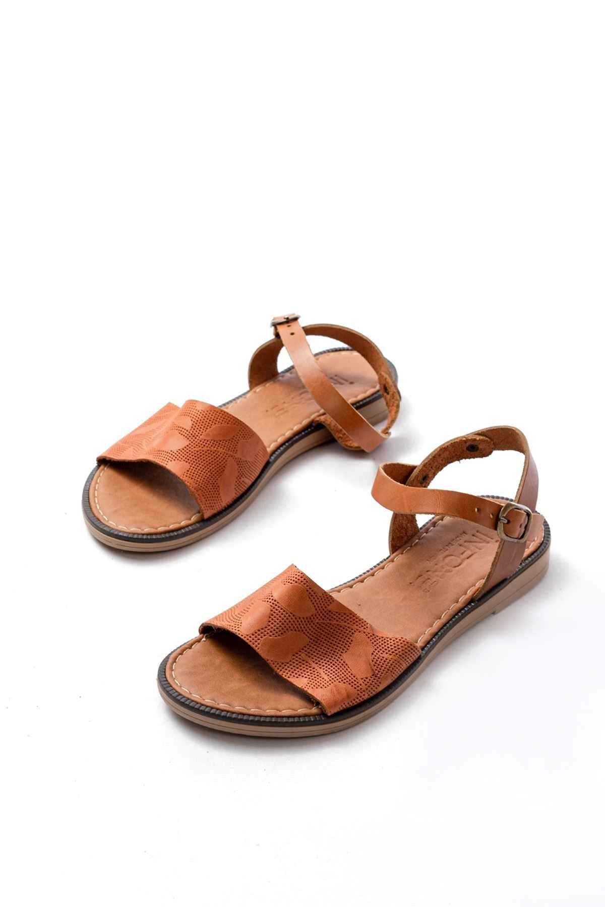 Ayakkabı Aşkı 205-012 Taba Ortopedik Hakiki Deri Kadın Sandalet