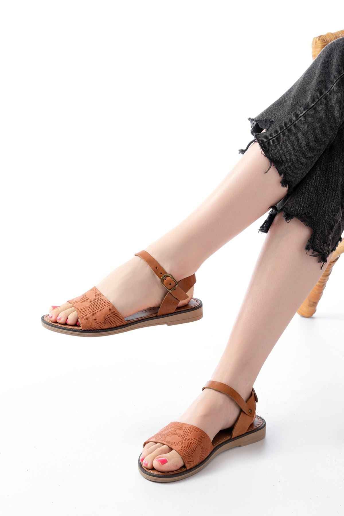 Ayakkabı Aşkı 205-012 Taba Ortopedik Hakiki Deri Kadın Sandalet