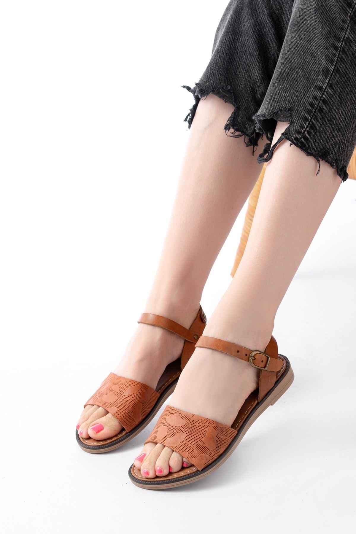 Ayakkabı Aşkı 205-012 Taba Ortopedik Hakiki Deri Kadın Sandalet