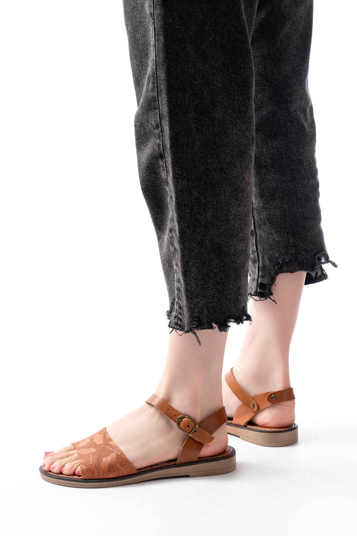 Ayakkabı Aşkı 205-012 Taba Ortopedik Hakiki Deri Kadın Sandalet